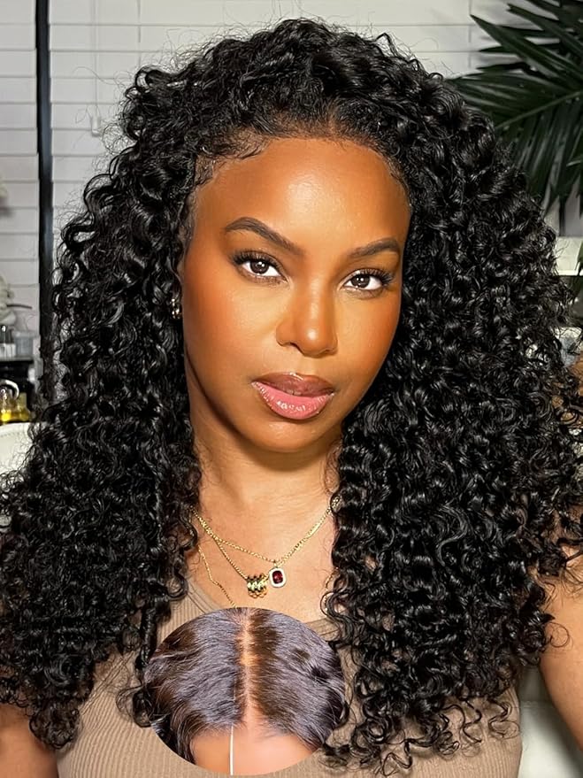 Julia Hair Bye Bye Knots Glueless Wig Curly Pre Cut Lace Front Wigs Human Hair for Women 12A Upgrade 7x5 Lace Closure Wig Pre Plucked with Pre Bleached Knots Put on and Go Natural Color 24 Inch