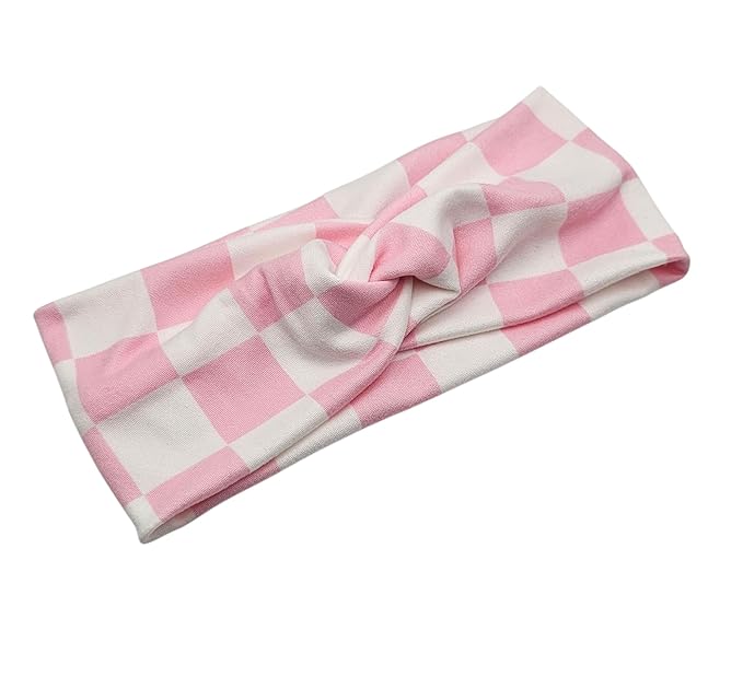 Soft Stretchy Headband, 3-in-1 Versatile Twist Style, One-Piece (Light Pink Checkered, Child)