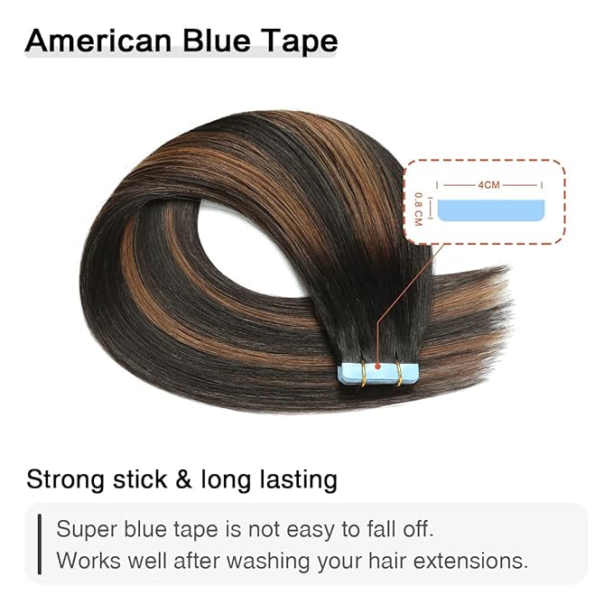 SUYYA Tape in Hair Extensions Human Hair Balayage Natural Black to Chestnut Brown 16 Inch 40g/pack 20pcs Straight Seamless Skin Weft Tape in Real Human Hair Extensions(16inch #P1B/6/T1B)
