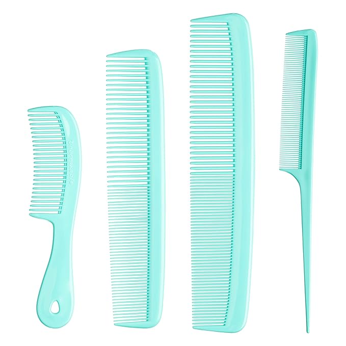 Mars Wellness 4 Piece Professional Comb Set Green - USA MADE - Fine Pro Tail, Dresser Hair Comb Styling Comb - Premium Grade for Men and Women - Parting Teasing and Styling