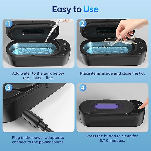 Ultrasonic Jewelry Cleaner, 48KHz Ultrasonic Cleaner Machine with Digital Timer, Dual Cleaning Modes, 304 Stainless Steel Tank for Jewelry, Eyeglasses, Rings, Retainers, Dentures Black
