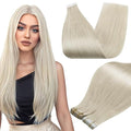 Full Shine Tape in Hair Extensions Straight Remy Tape ins Human Hair Extensions White Blonde Natural Seamless Extension 12Inch 30G 20Pcs Add Volume for Natural Look