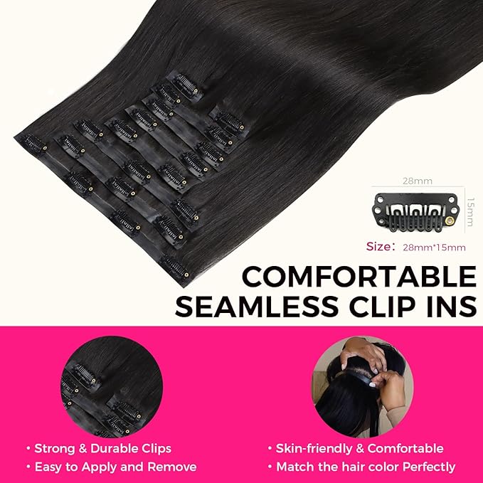 Lashey Light Yaki Straight Seamless Clip in Hair Extensions Human Hair 130g 9pcs 18 Inch Natural Black Clip in Hair Extensions for Women PU Clip ins with Invise Edge
