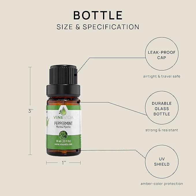 VINEVIDA Peppermint Essential Oil - 10 mL Undiluted - DIY Candle Scents & Soap Making