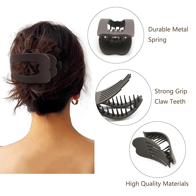 Flat Hair Clips for Women - 4 Pack Matte Lay Flat Claw Clips, Non-Slip Strong Hold Duckbill Clips for Thick/Thin Hair, Neutral Color Hair Accessories for Daily Styling