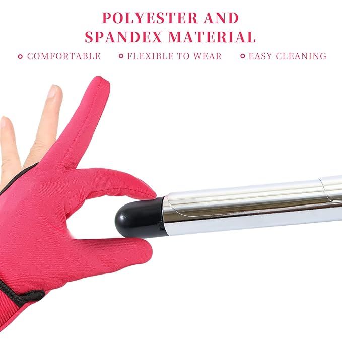 Geyoga 2 Pcs Heat Resistant Gloves for Hair Styling 3 Finger Barber Gloves Reusable Curling Wand Heat Protector for Hair Dye(Rose Red)