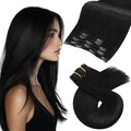 Moresoo Clip in Hair Extensions Real Human Hair Natural Black 5pcs 80g Remy Straight Invisible Lace Double Weft Natural Black Human Hair Clip in Extensions #1b 20inch