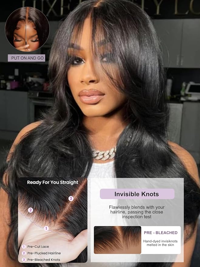 YIROO Pre Everything 13X4 HD Lace Front Real Scalp Glueless Wig Human Hair Wigs Loose Body Wave with Face Framing Curtain Bangs Pre Plucked Pre Cut Lace Pre Bleached Knots Wig Bye Bye Knots 20Inch