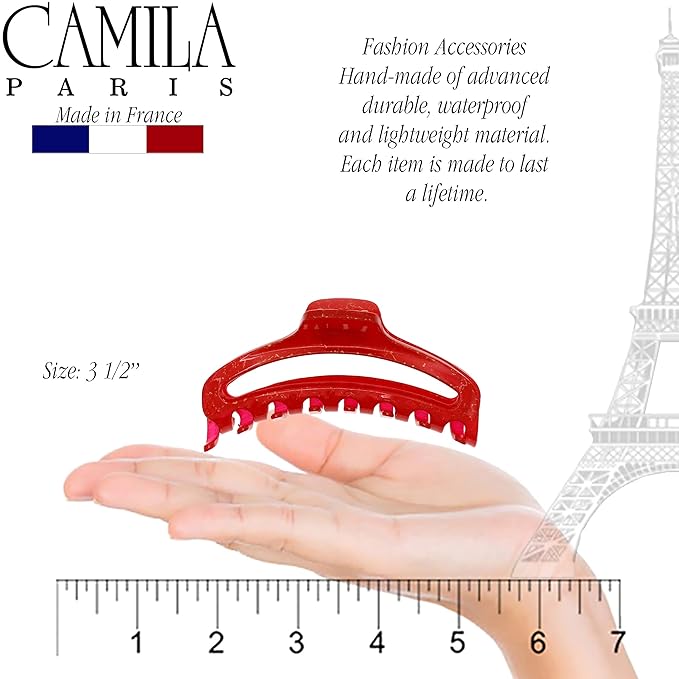 Camila Paris CP3221 French Hair Clip for Women, Medium Narrow, Open, Girls Hair Claw Clips Jaw Fashion Durable and Styling Hair Accessories for Women, Strong Hold No Slip Grip, Made in France