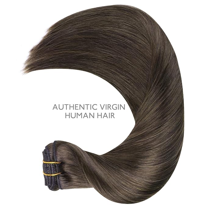 WENNALIFE Clip in Hair Extensions Real Human Hair, 14 Inch 120g 7pcs Human Hair Extensions Clip In Human Hair, Cool Dark Brown Clip In Real Hair Coloured Remy Human