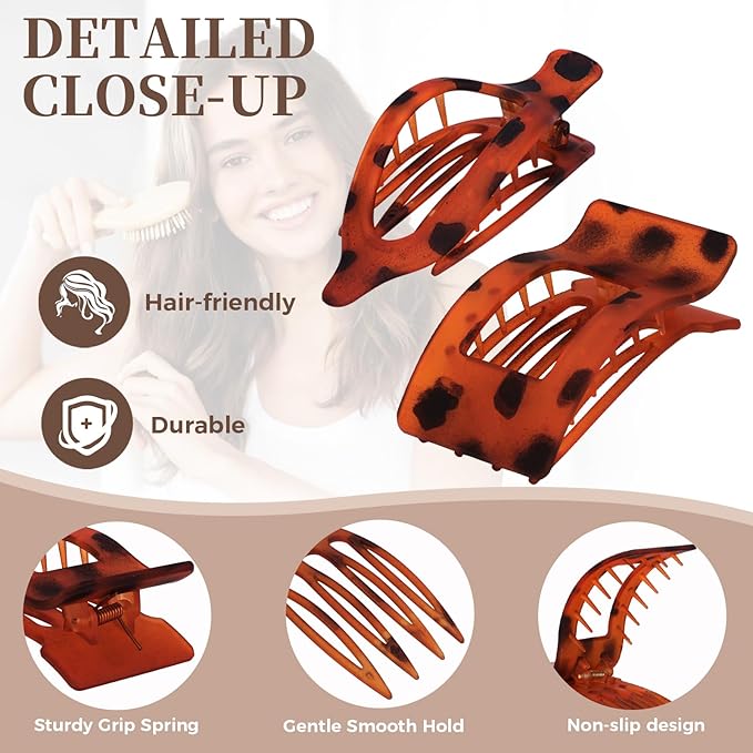 6 Pack Flat Hair Clips for Women Girls, French Flat Claw Clips for Think Hair Thin Hair with Strong Hold, Non-Slip, Matte Classic Barrettes for All Hair Styling
