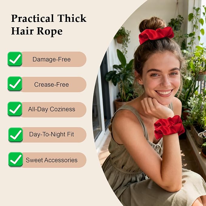 Satin Scrunchies for Women – 8PCS Red Silk Hair Ties – No Crease, Frizz-Free, Gentle Elastic Hair Bands for Thick & Thin Hair, Soft & Stylish Hair Accessories Gifts