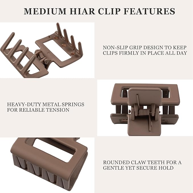 8 Pack Hair Clips for Women Medium Rectangle Hair Claws 4.6'' Flat Hair Barrettes for Women Thick/Thin Hair French Matte Styling Hair Accessories 2 Styles