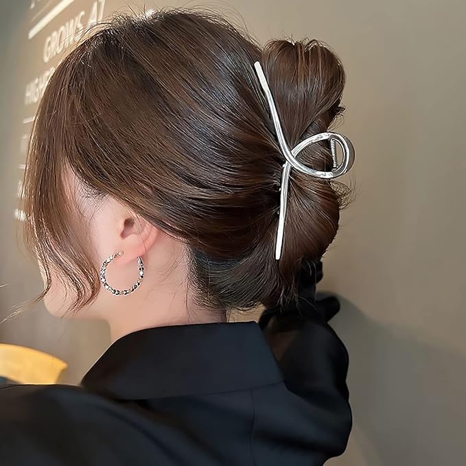 2Pack Glossy Metal Hair Claw Clips No Slip Hair Clamps for Thin and Thick Hair Accessoriesas Gift for Women Girlfriend (2pcs/box,Glossy Rose Gold & Silver)