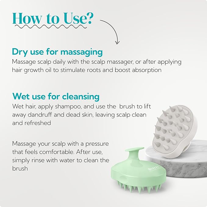HEETA Scalp Massager Shampoo Brush 2 Pack, Soft Silicone Bristles to Remove Dandruff, Waterproof Scrubber for Wet Dry Hair, Suitable for Men & Women (Light Beige&Green)
