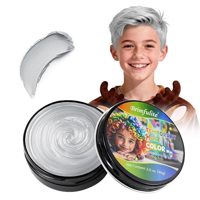 Silver Hair Wax, Temporary Hair Color for Kids, Washable & Nourishing Grey Hair Wax for Women & Men 2.12 Oz.