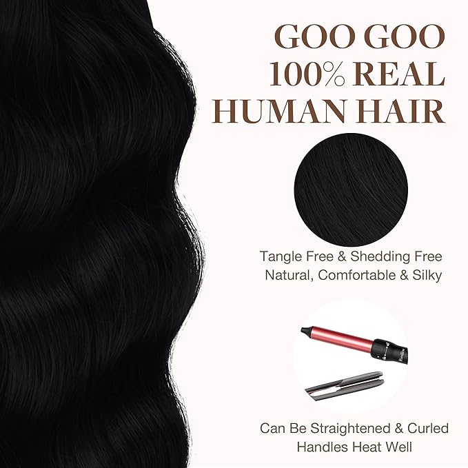 GOO GOO Tape in Hair Extensions Human Hair, 1 Jet black, 22inch 100g 40pcs, Skin Weft Seamless Invisible, Silky Straight with Thick Ends, Remy Human Hair