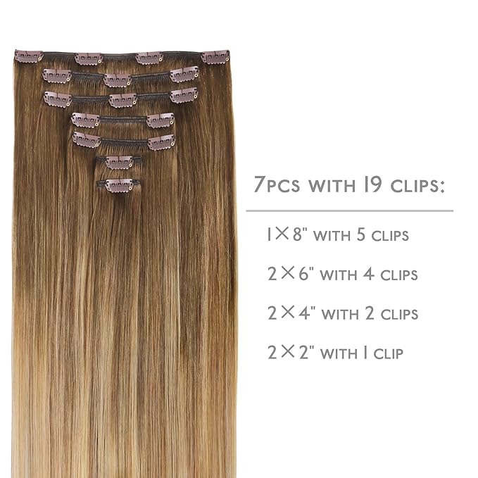 WENNALIFE Clip in Hair Extensions Real Human Hair, 14 Inch 120g 7pcs Human Hair Extensions Clip In Human Hair, Balayage Chestnut Brown Mixed Dirty Blonde Hair Extensions Clip In Real Hair Remy Human