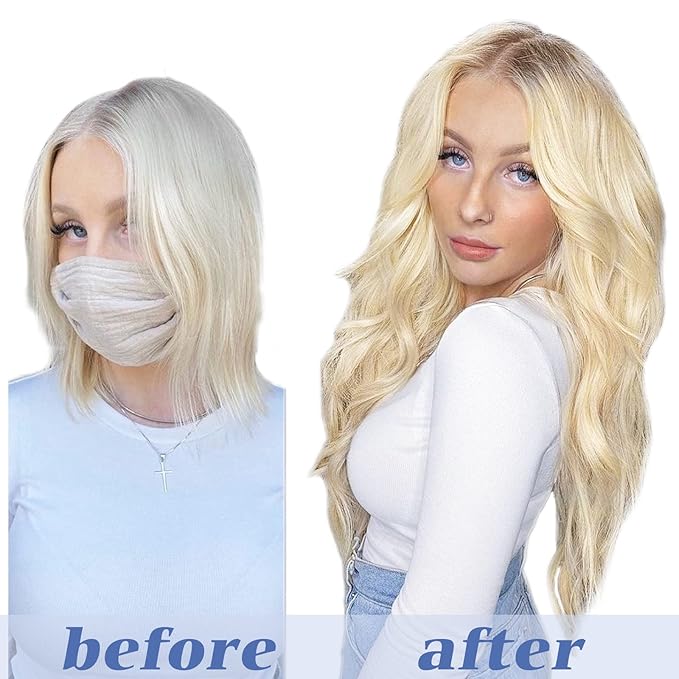 GOO GOO Clip in Hair Extensions Real Human Hair, Remy Human Hair Extensions Clip ins for Women, Natural Human Hair, 22inch 120g 7Pcs, 613R Bleach Blonde