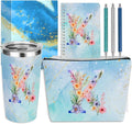 Personalized Gifts Monogrammed Birthday Gifts for Women, Soul Sister Bachelorette Party Wedding Christmas Initial 20 oz Tumbler, Makeup Bag Cup Pens Journal Notebook 6 Set, (Aesthetic Blue Flower K)