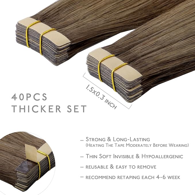 WENNALIFE Tape in Hair Extensions Human Hair, 40pcs 100g 20 inch Ombre Sandy Brown to Platinum Blonde Hair Extensions Real Human Hair Straight Tape in Extensions Invisible Human Hair Extensions