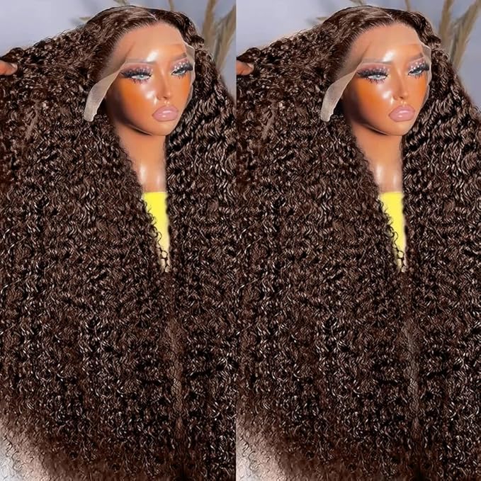 250% Density Deep Wave Human Hair Wig 13x6 Mongolian Lace Front Deep Curly Lace Front Wigs Human Hair Pre Plucked Deep Wave Frontal wig For Black Women Full And Thick (28 Inch, 13x6 Wig)