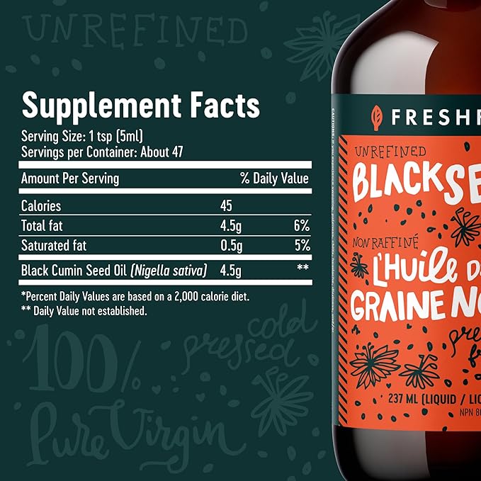 Freshfield Black Seed Oil, Tested Cold Pressed Nigella Sativa, High Thymoquinone (min 1.6%) and p-Cymene, Ultra Strength, Vegan, 100% Pure and Natural Black Cumin Seed Oil Supplement, 8oz Liquid