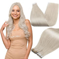 Full Shine Tape in Hair Extensions Seamless Hair Extensions Tape in Color 1000 Blonde Glue on Straight Real Remy Human Extension 30Gram 10 Inch Blonde PU Tapes Extension for Women 20Pcs Add Volume