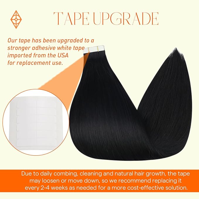 Full Shine Tape in Hair Extensions Human Hair 22 Inch Color 1 Jet Black Invisible Tape in Hair Extensions Human Hair Double Sided Seamless Tape in Extensions 40 Pcs Add Length 100 Gram