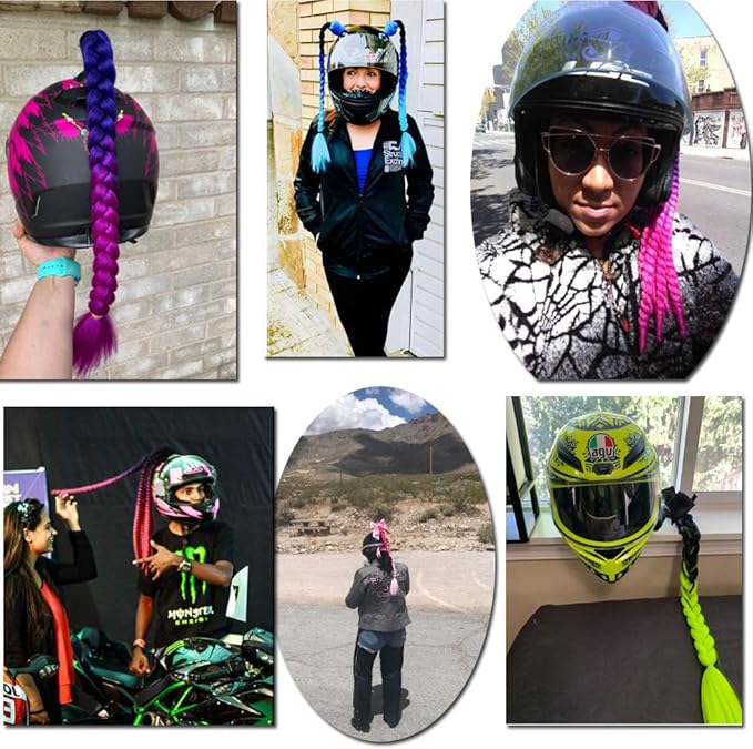Helmet Pigtail Motorcycle Helmet Ponytail Bicycle Helmet Braids Hair Tails Used for Any Helmets/Reusable Design 24Inch 2pcs Together (Helmet Not Included)