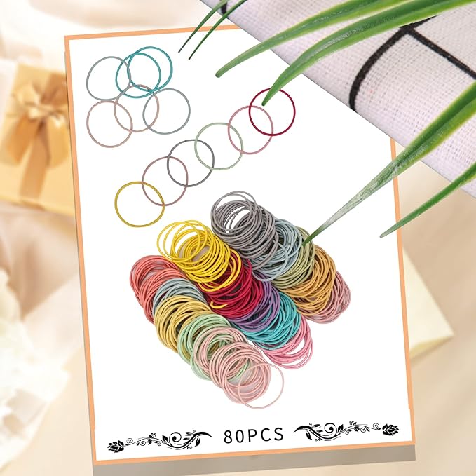 Unaone Hair Elastics Ties, 300 PCS Stretchable Rubber Hair Band No Crease Hair Band 2mm for Thin Hair, Suitable for Women, Men, Girls and Boys