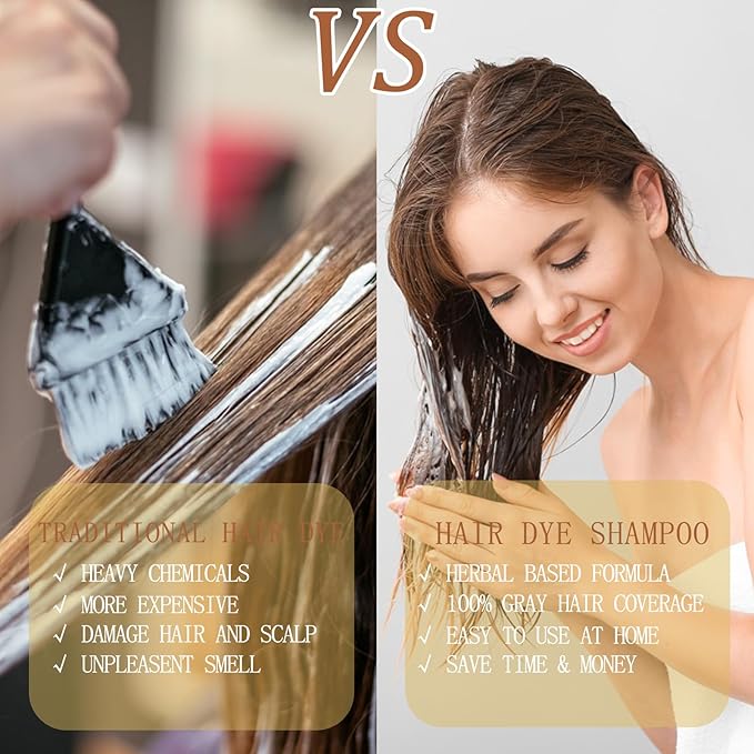Hair Dye Shampoo 3 in 1, Dark Coffee Hair Color Shampoo for Men Women, Natural Brown Color Dye, Easy to Use, Instant Effect for All Hair Types 16.9 Fl Oz (Dark coffee)