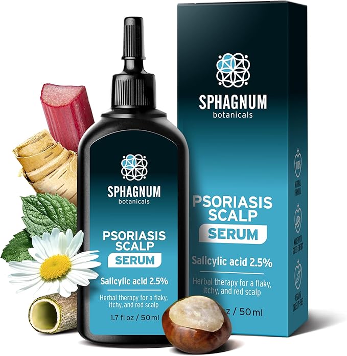 Sphagnum Botanicals Scalp Psoriasis Treatment Serum - Herbs & Medicated salicylic Acid Quickly Relieve a red, Flaky & Itchy Scalp. Effective for Eczema, Dandruff and seborrheic Dermatitis 1.7 fl. Oz