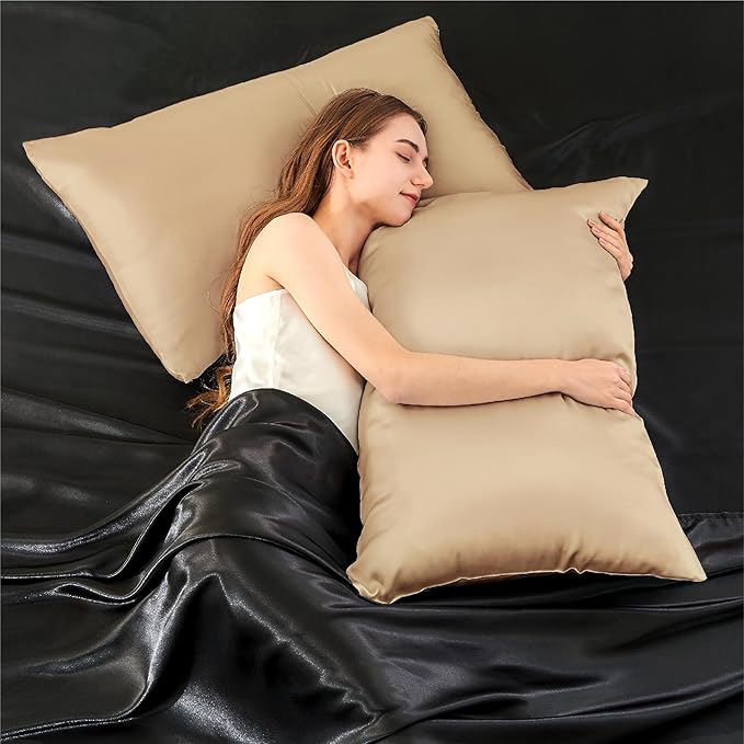 INFIIXSO Mulberry Silk Pillowcase for Hair and Skin, Silk Pillow Cases Standard Size with Hidden Zipper 20x26 Inches, Super Smooth and Soft Cooling Pillow Cases for Hot Sleepers(Champagne, 1 Pack)