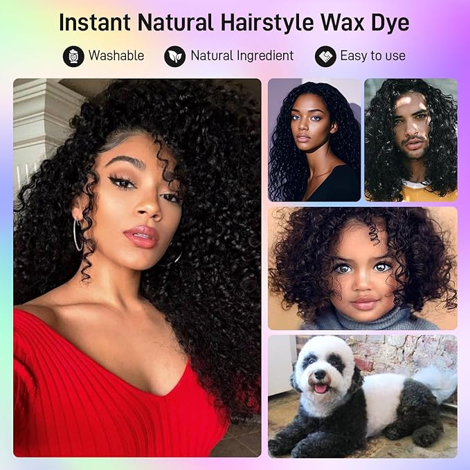 Black Temporary Hair Dye,Temporary Hair Color Wax,Natural Washable Hair Dye Temp Hair Color for Women Men Kids Party Cosplay Halloween