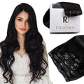 RUNATURE Black Clip in Hair Extensions Human Hair, 22 Inch Long Hair Extensions Clip Ins, Brazilian Natural Hair, Full Head, Can be Styled, Tangle-free Soft Remy Hair, 120g 7pcs #1B Off Black