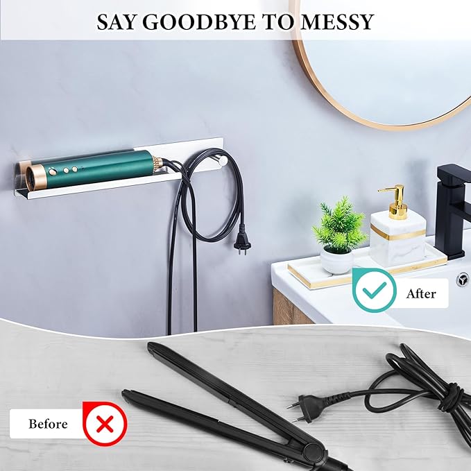 Hair Iron Holder Wall Mounted Curling Iron Holder Metal Hair Tool Organizer for Curling Wands Accessories Adhesive Hair Dryer Holder Straighteners Holder for Bathroom Barber Shops Vanity (Sliver)