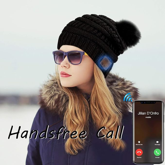 Wireless Music Beanie Women Beanie Girls Hat Over Ear Headset Sports Stereo Headphone with Microphone Speaker Womens Beanie