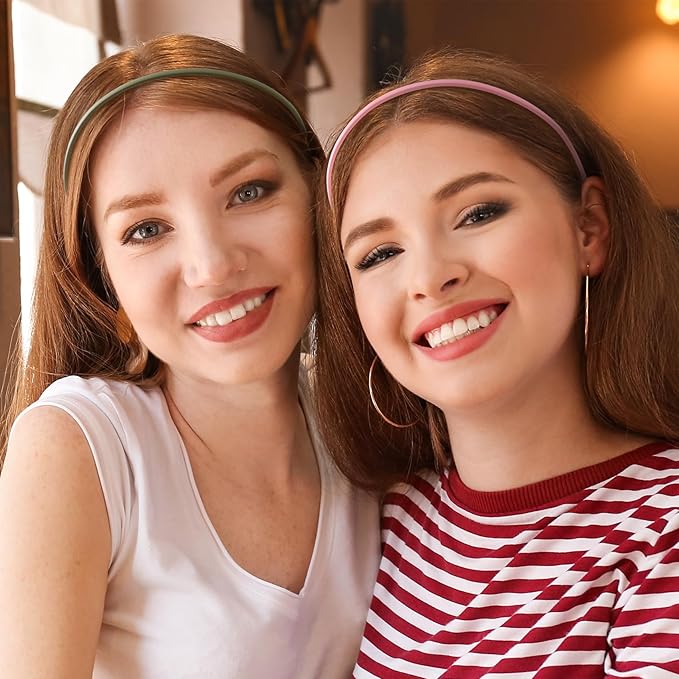 8pcs Thin Skinny Headbands with Teeth, Non-Slip Plain Frosted Headbands for Women, 5mm Plastic Elastic Head Bands for Long Short Straight Curly Hair- 8 Colors