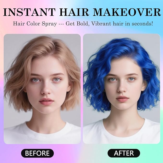 Blue Temporary Hair Color Spray for Kids Women, One-Day Temporary Hair Dye Spray Washable Hair Color Wax Non-Sticky For Cosplay Party DIY, Christmas, Halloween, Crazy Hair Day (Blue)