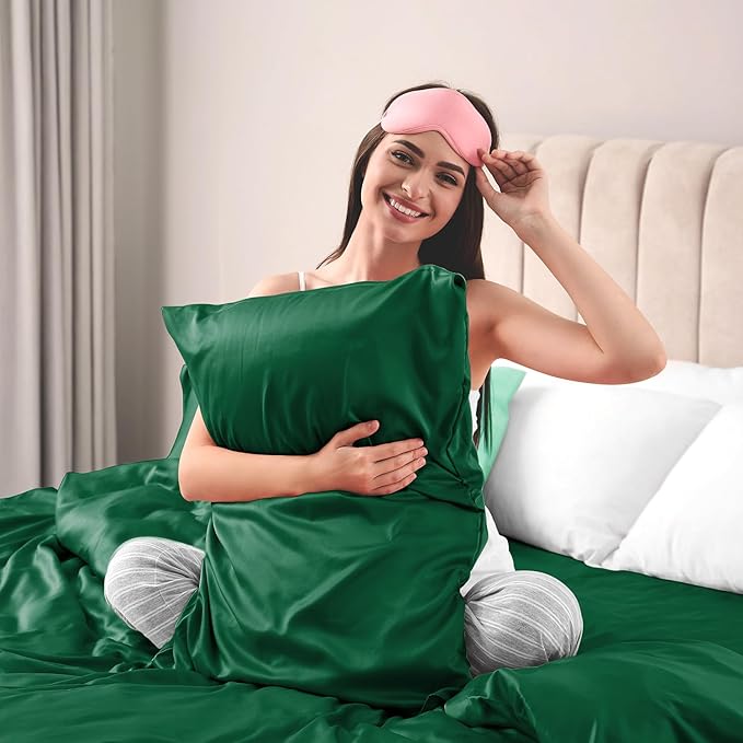 Lirex Satin Pillowcase for Hair and Skin, Super Soft and Cooling Similar to Silk, 2 Pack Standard Size 20"X 26" Pillow Cases with Envelope Closure, Gifts for Women Men, Green