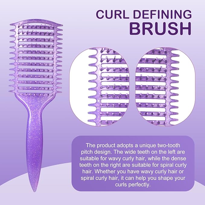 Curly Hair Brush & Curl Defining Brush – Easily Detangles Knots with Less Pulling – Styles Wet or Dry Hair, Tames Frizz for All Curl Types (Crystal Purple)