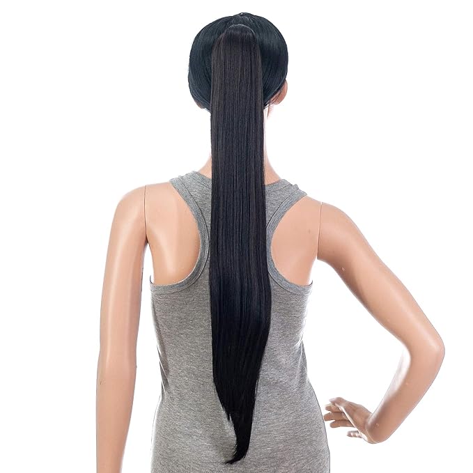 SWACC 28-Inch Long Straight Claw Clip Ponytail Extensions Synthetic Hair Extensions Ponytail Jaw Clip Hair Pieces for Women (Dark Brown-4#)