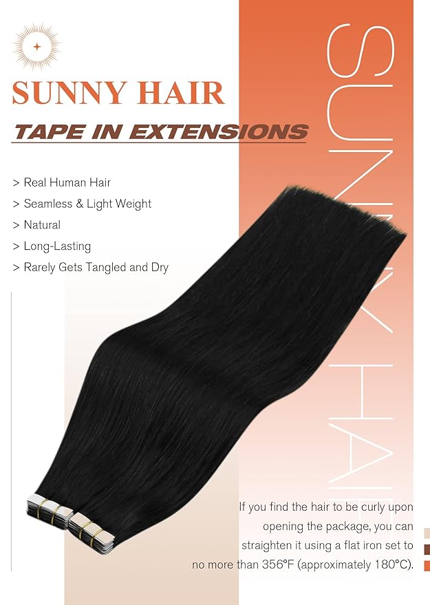 Sunny Hair Extensions Tape in Human Hair Natural Black Tape in Hair Extensions Human Hair 16 inch Remy Tape in Extensions Skin Weft 50g 20Pcs