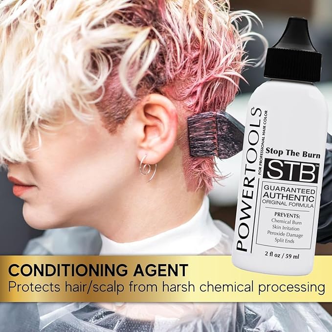 POWERTOOLS STB, The Original Stop The Burn 2 oz Pack of 2 | Mix Directly Into Hair Color Formula To Lessen Scalp Irritation From Hair Color