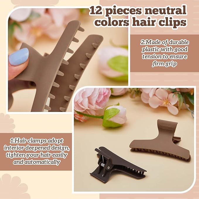 Batiyeer 12 Pcs Butterfly Hair Clips for Styling Sectioning Hair Clips for Women Butterfly Clamps Non Slip Claw Salon Section for Cutting Styling Coloring Thick Thin(Neutral Color)