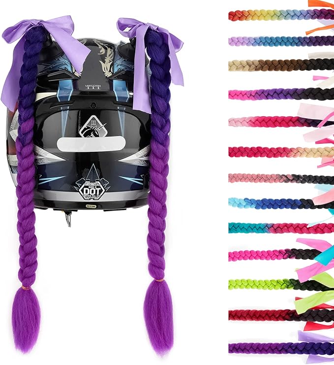 SEGO 1PCS/2PCS Helmet Pigtail Braids with Detachable Suction Cup Bowknot Ponytail Hair Many Colors (Helmet not Included)