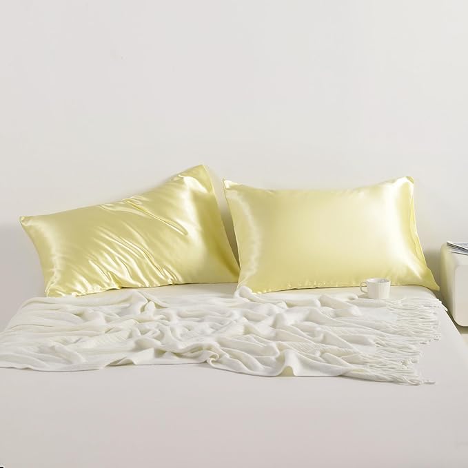 NTBAY 12 Pack Satin King Pillowcases for Hair and Skin, Luxurious and Silky Pillow Cases with Envelope Closure, 20 x 36 Inches, Light Yellow