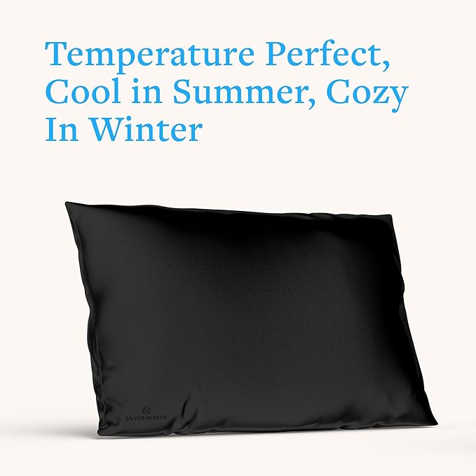 Black Silk Pillow Case, Fits Standard Queen Pillow, 100% Mulberry Silk Pillowcase 22mm, 6H High-Grade Fibers, 100% Silk Pillowcase for Healthy Skin & Hair