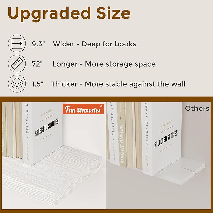 72 Inch Floating Shelves White, 72 x 9 Rustic Wooden Fireplace Mantel, 9 Inch Floating Shelf for Wall, Farmhouse Wall Shelves for Home Storage & Display